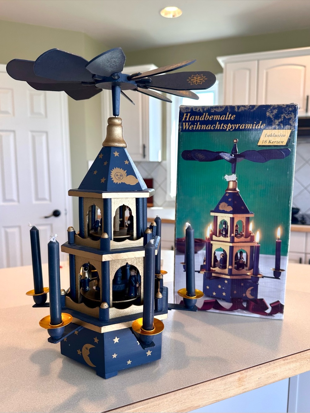 Handmade German Christmas Pyramid Wooden Candle Carousel Nativity Holiday 41cm